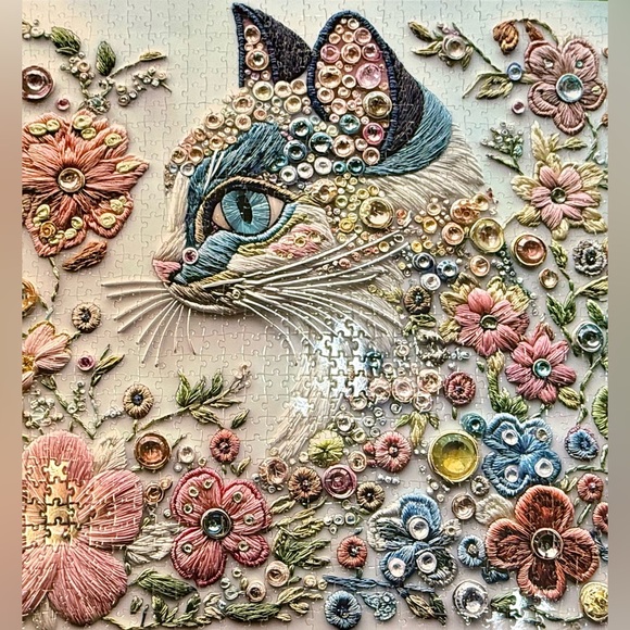 Jigsaw puzzle - 1000 pieces - Elegant Cat - jewels embroidery - complete -great! - Picture 7 of 8